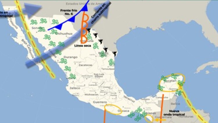 Mapa emitido por el Servicio Meteorológico Nacional.