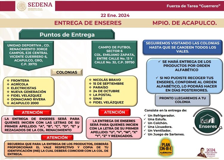 Aquí se entregarán enseres en Acapulco este 22 de enero.