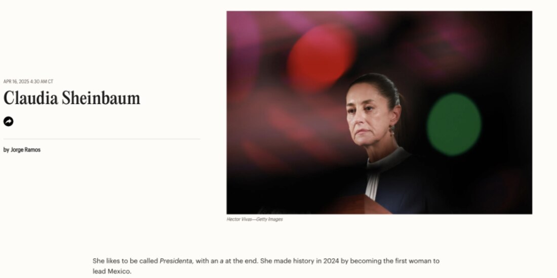 Apartado sobre la Presidenta Claudia Sheinbaum en la versión digital de la revista Time, ayer.