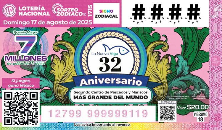 El Sorteo Zodiaco 1715 está dedicado a los 32 aniversario de La Nueva Viga.
