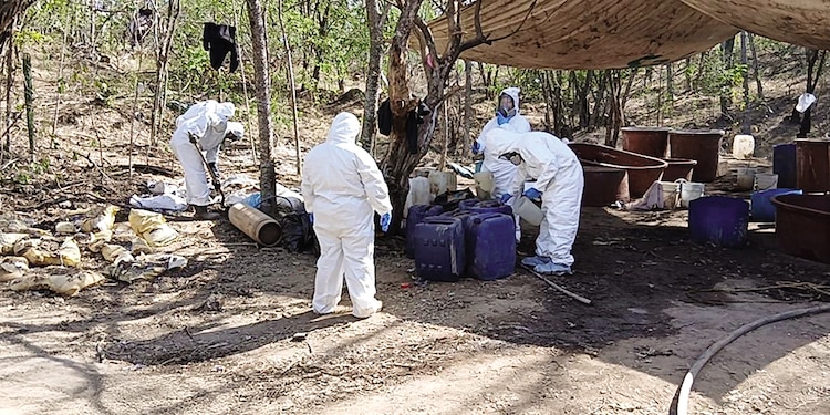 Personal de la Secretaría de Marina, en un narcolaboratorio, en imagen de archivo.