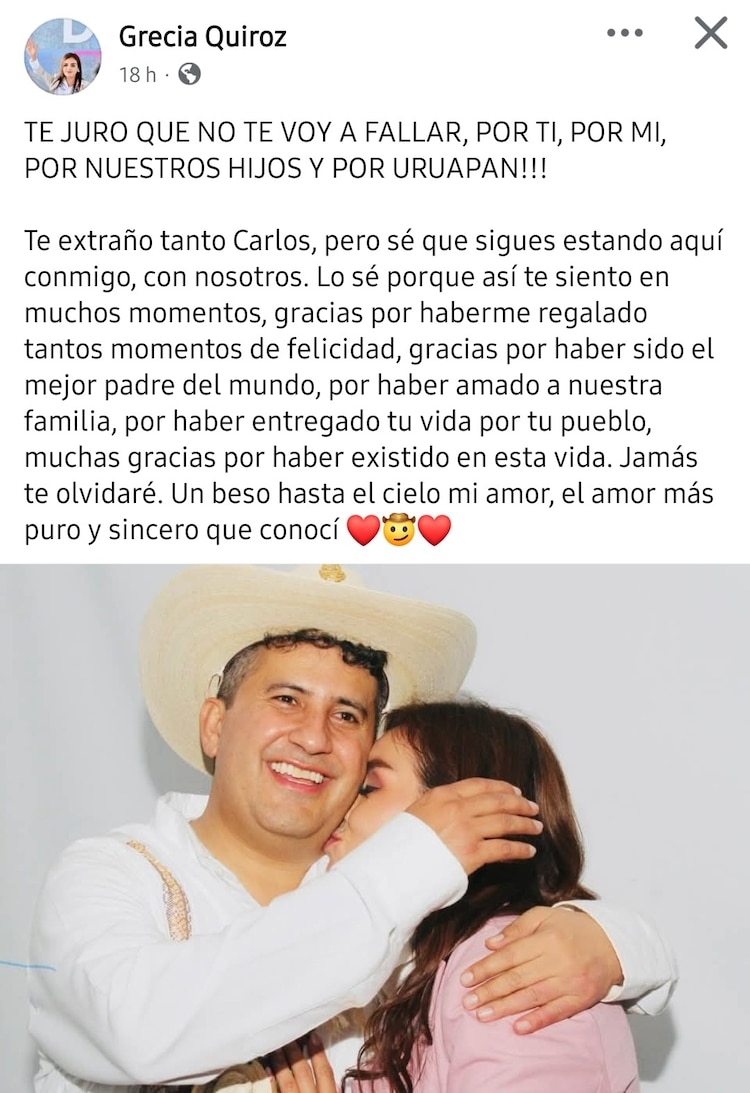 Promete seguir el legado de su esposo