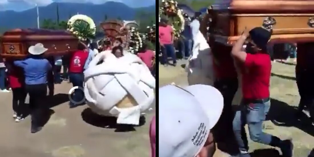 Un empleado con disfraz de queso Oaxaca bailó en el funeral del dueño de una cremería