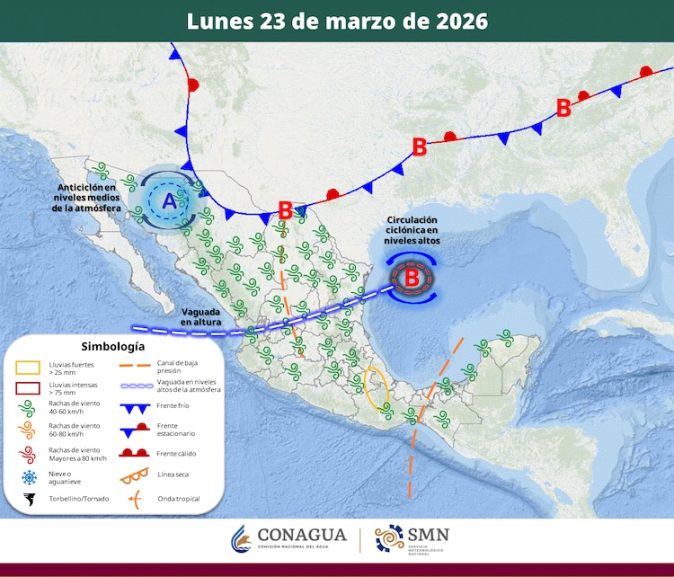 Áreas en vigilancia por desarrollo de tormentas significativas 23 de marzo