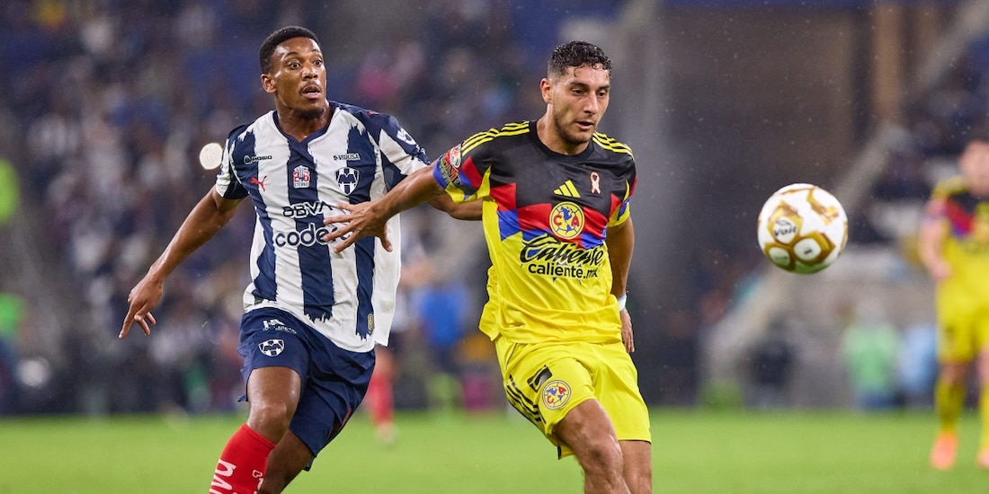 Una acción del Monterrey vs América, duelo de ida de cuartos de final del Ap2025 de la Liga MX