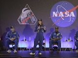 Christina Koch durante la conferencia de la NASA