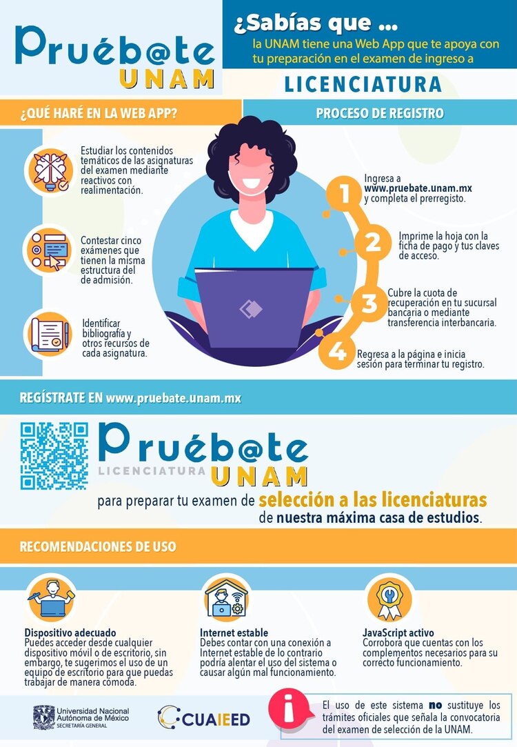 Pruébate UNAM, aplicación que ayuda a prepararte para tu examen de ingreso.