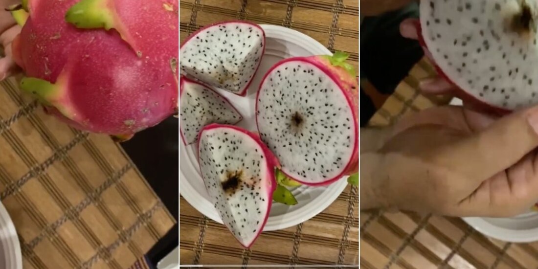 El presidente mostró cómo se come la fruta.