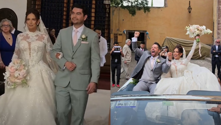 Karla Díaz y su esposo durante la ceremonia religiosa