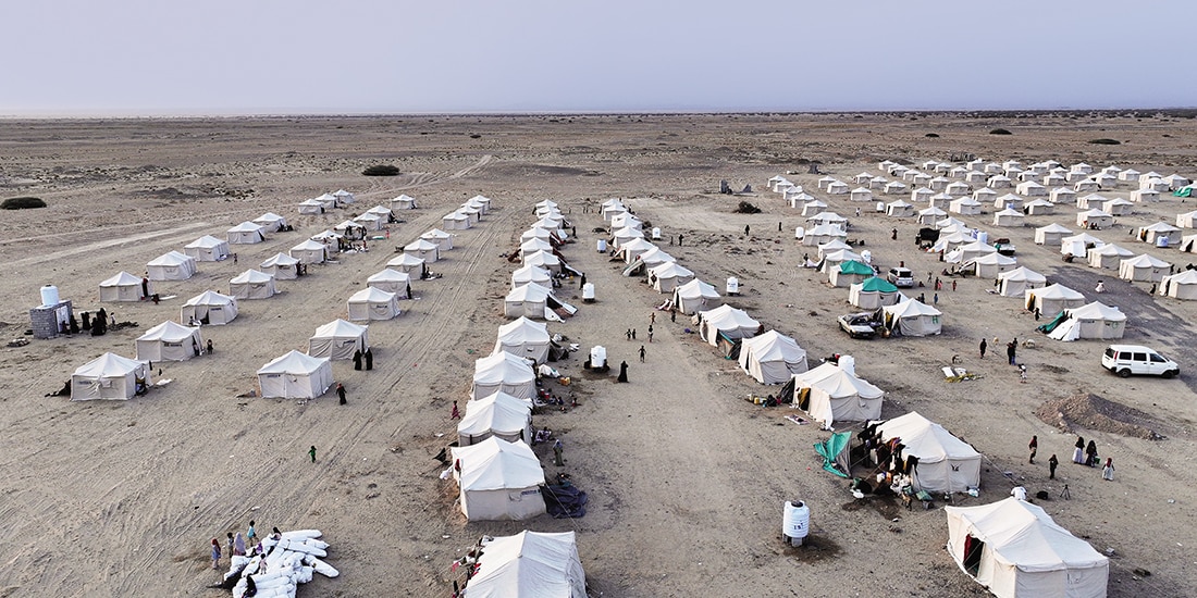 Vista en dron del campamento para personas desplazadas internas, cerca de Adén, Yemen, ayer.