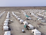 Vista en dron del campamento para personas desplazadas internas, cerca de Adén, Yemen, ayer.