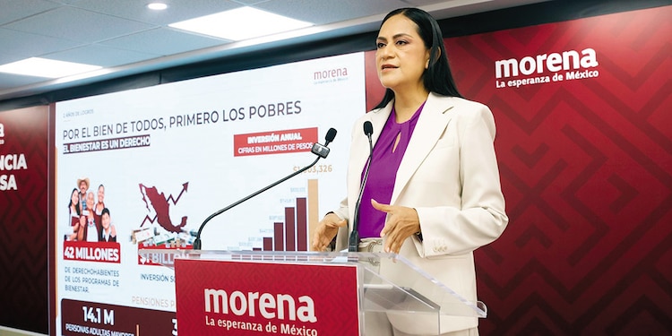 Ariadna Montiel, Presidenta de Morena, ayer, en conferencia de prensa.