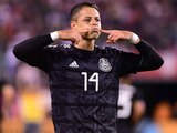 Javier "Chicharito" Hernández, quien no ha jugado con el Tricolor en el proceso para Qatar 2022, celebra un gol con la Selección Nacional en 2019.