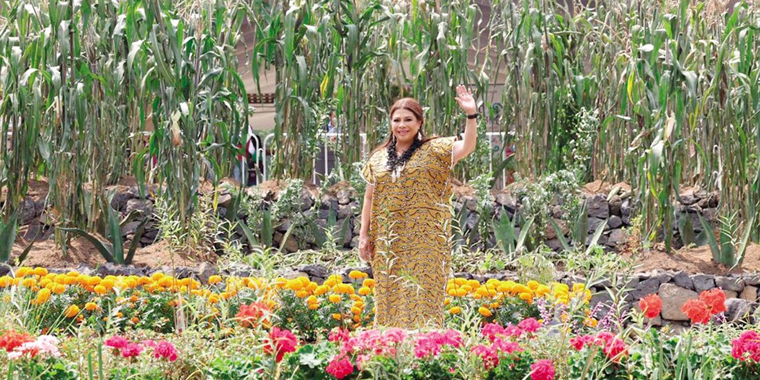 Clara Brugada, jefa de gobierno de la CDMX, ayer en la presentación de la Feria del Maíz y la Agrobiodiversidad.