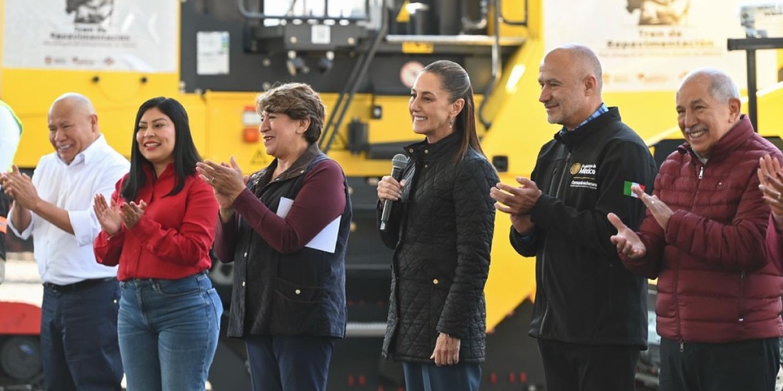 Sheinbaum cumple meta de entrega de trenes de pavimentación a 10 municipios del Edomex.
