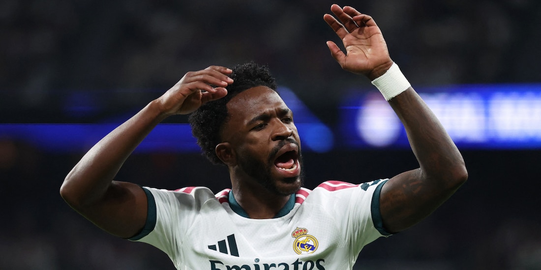 Vinícius Jr. lamenta una acción en el duelo de la Jornada 8 de LaLiga entre Real Madrid y Villarreal.