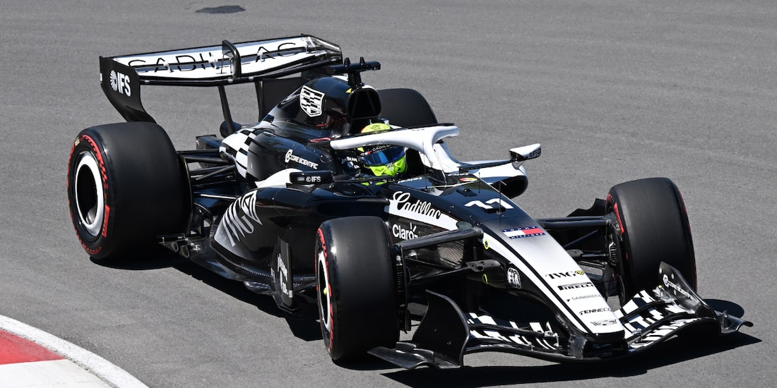 El Cadillac de Checo Pérez en la clasificación del sprint del Gran Premio de Canadá de F1.