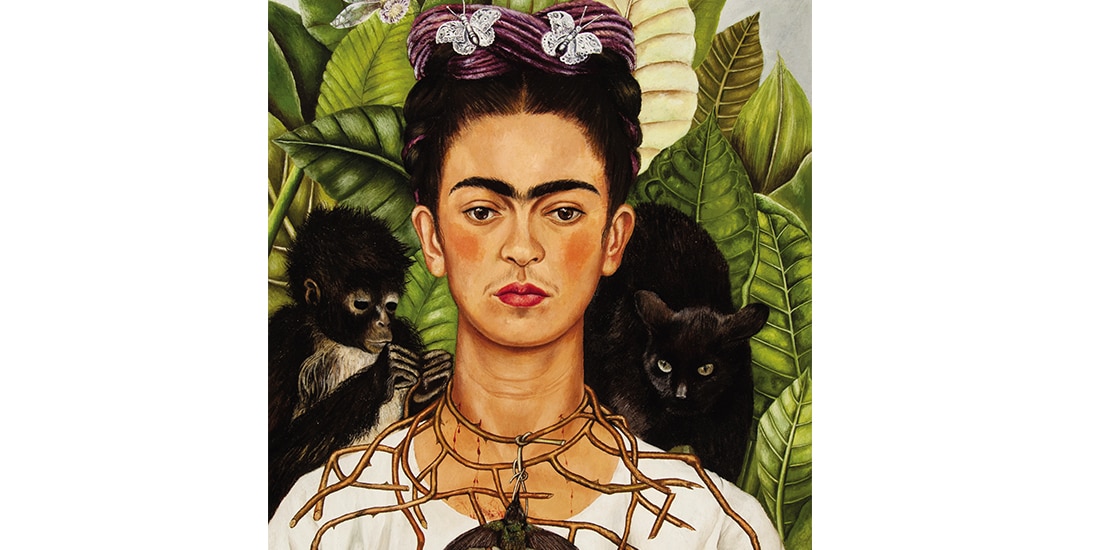 AUTORRETRATO con collar de espinas y colibrí.