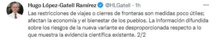 Hugo López-Gatell dijo que las restricciones de viajes o cierres de fronteras son medidas poco útiles