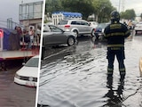 Inundaciones en Ecatepec, Edomex (izq.) y encharcamiento en Iztapalapa, CDMX (der.).