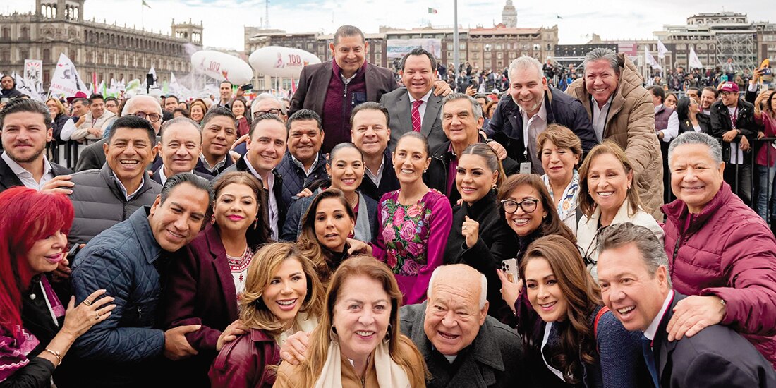 Gobernadores de la 4T y la oposición, con la Presidenta Sheinbaum, el 12 de enero.