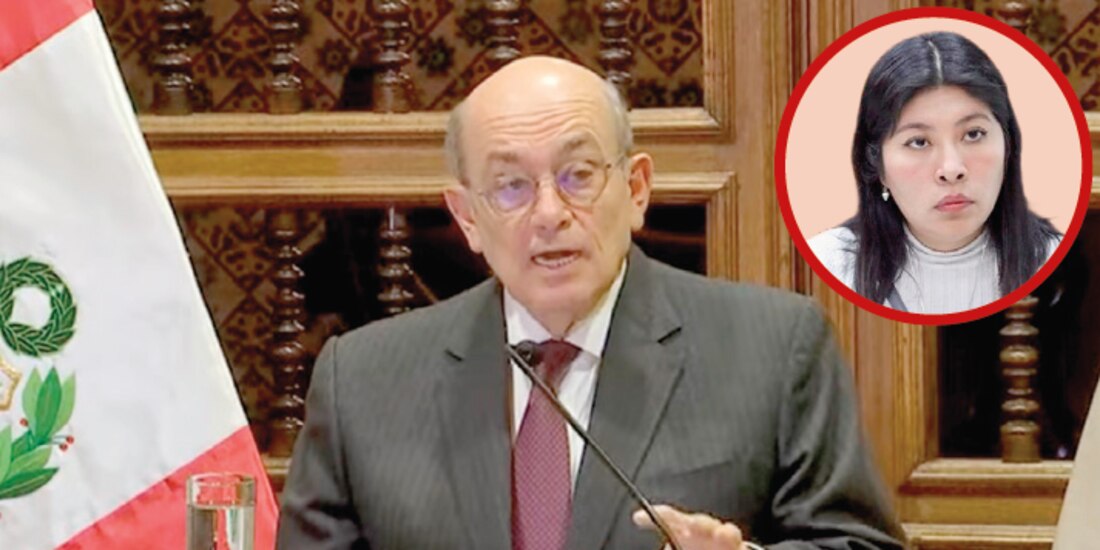 El canciller Hugo de Zela, ayer, en conferencia; en el círculo, Bettsy Chávez.