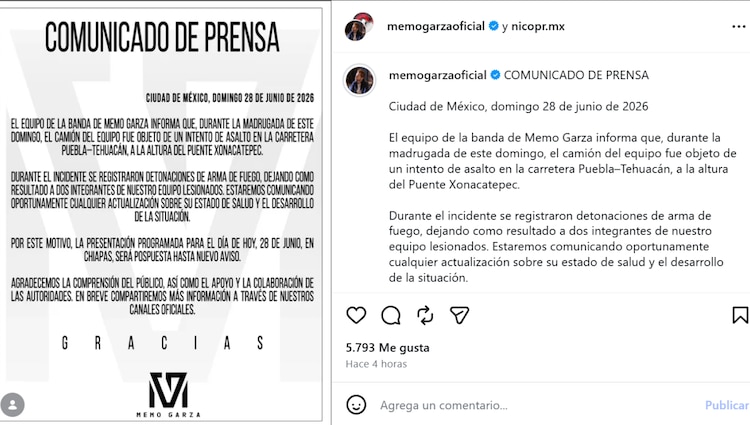 Comunicado de Memo Garza sobre el ataque armado a su autobús