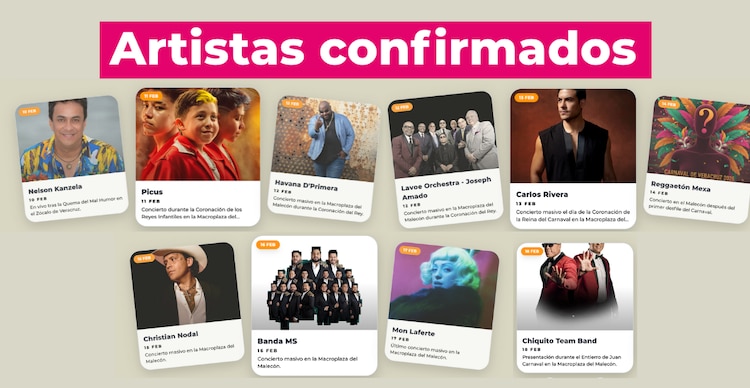 Artistas confirmados para el Carnaval de Veracruz 2026