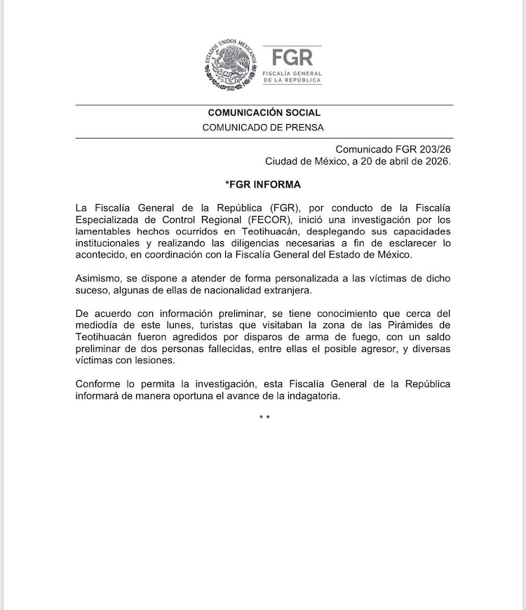 Comunicado de la FGR