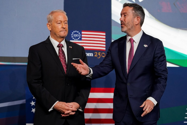 El embajador de Estados Unidos en México, Ronald Johnson, y el presidente de la American Society of Mexico, Larry Rubin, el 23 de septiembre de 2026.