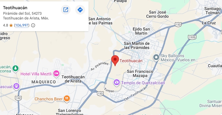 Ubicación de la zona arqueológica de Teotihuacán