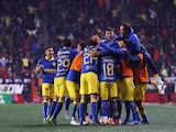 Futbolistas del América festejan un gol en el Torneo Clausura 2024 de la Liga MX.