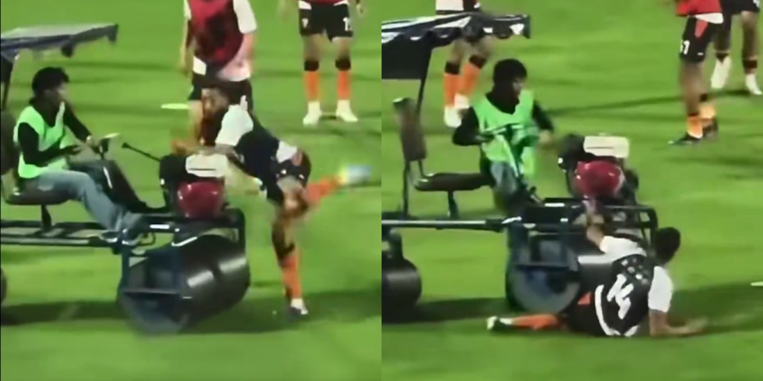 Futbolista es atropellado por uno de los jardineros.