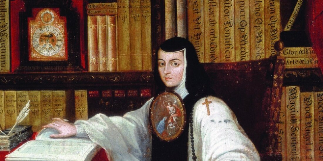 Miguel Cabrera, Retrato de Sor Juana Inés de la Cruz, óleo sobre tela, detalle, ca. 1750.