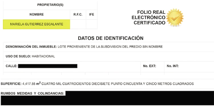 EL INMUEBLE aparece en los registros
oficiales a nombre de Mariela Gutiérrez