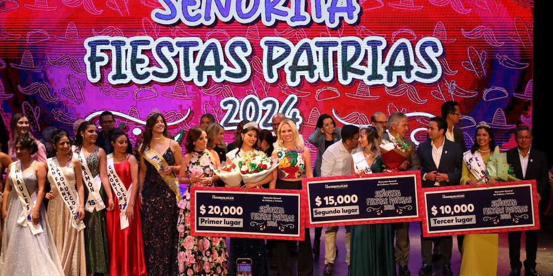 Johana Itzel Montoya recibe la corona de "Señorita Fiestas Patrias 2024" en una noche de talento y cultura en Huixquilucan.