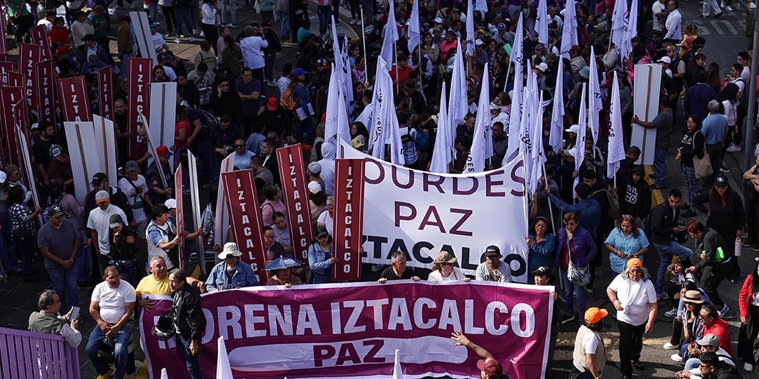 Simpatizantes de Morena, antes de su llegada a la Plaza de las Tres Culturas, el pasado 5 de septiembre.