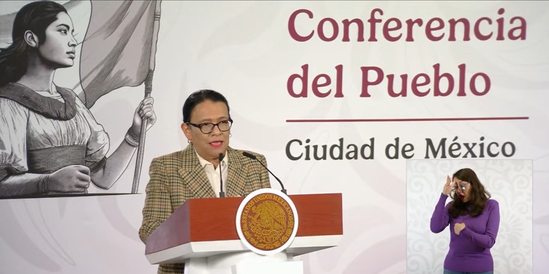 La titular de Segob esta mañana en Palacio Nacional.
