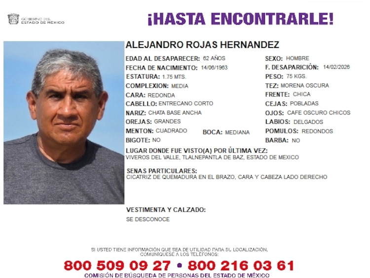 Alejandro Rojas Hernández, visto por última vez el pasado 14 de febrero.