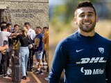 El argentino Eduardo "Toto" Salvio y su pareja Sol Rinaldi protagonizaron un momento incómodo luego del partido entre Pumas y León