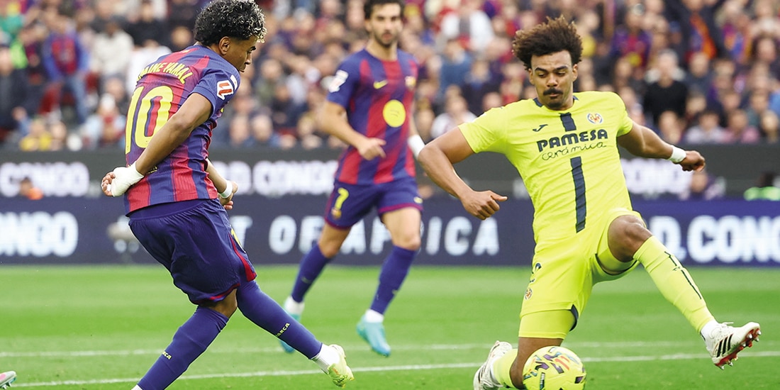 Lamine Yamal anota un gol contra Villarreal el 28 de febrero.
