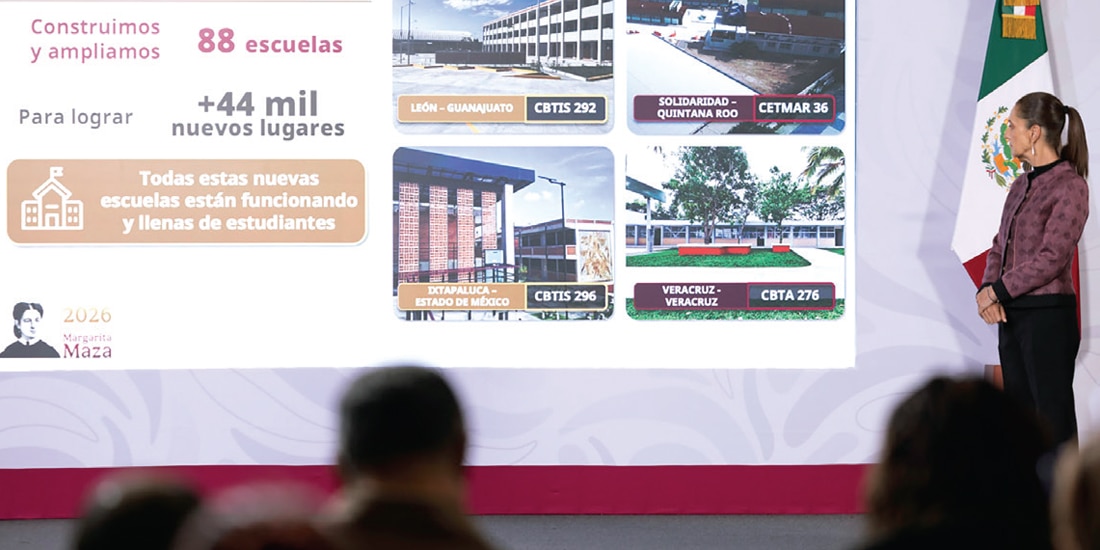 SHEINBAUM, ayer, en su conferencia en Palacio