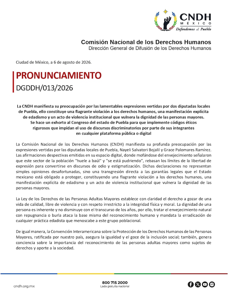Pronunciamiento de la CNDH