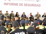 Pablo Vázquez y Clara Brugada, ayer, en el Informe de Seguridad.