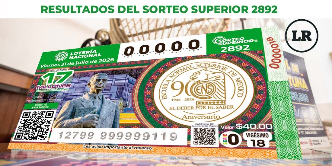 Resultados del Sorteo Superior 2892 del 31 de julio del 2026.