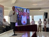 El senador morenista, durante la presentación de su libro, en Tamaulipas, ayer