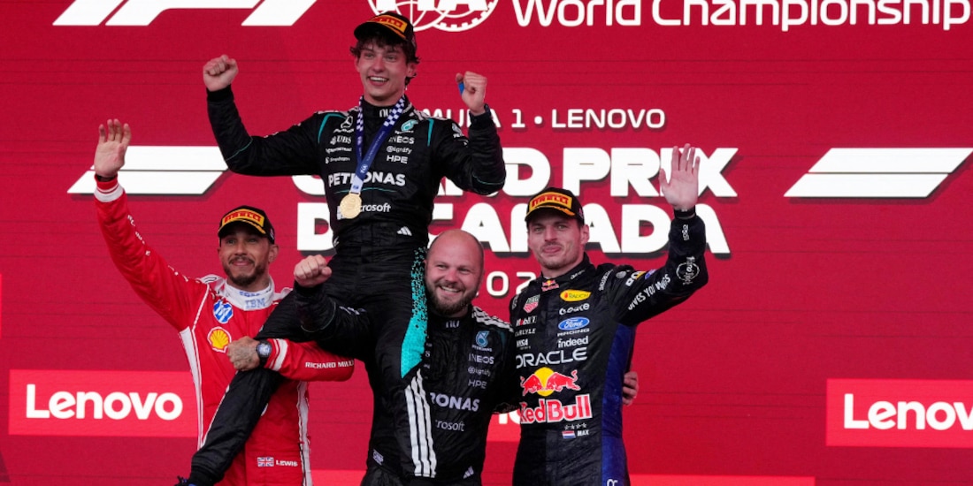 Andrea Kimi Antonelli festejando su primer lugar.