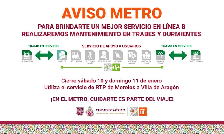 Aviso del cierre de estaciones de la Línea B del Metro de la CDMX