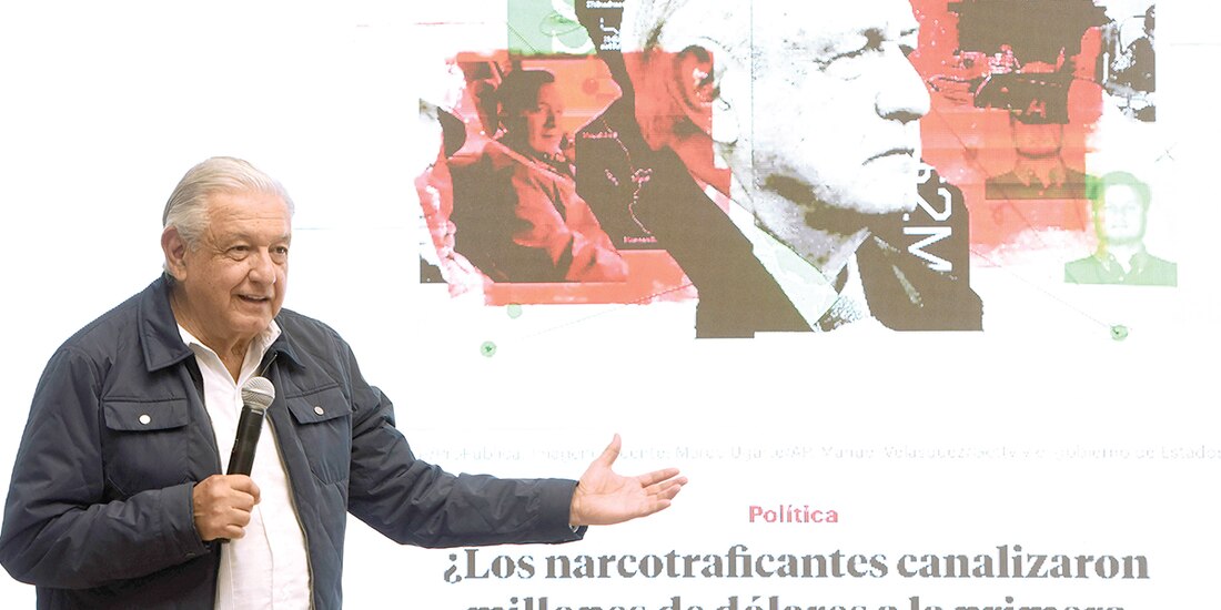 El presidente López Obrador durante la conferencia matutina, ayer, en Baja California.