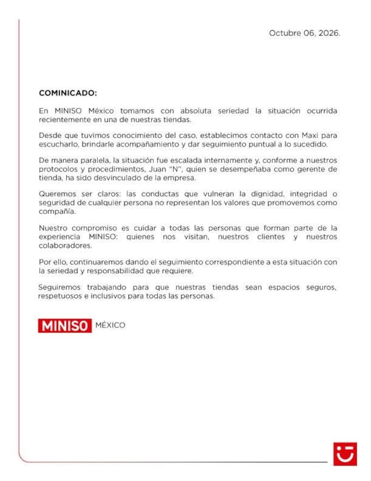 Comunicado de Miniso México
